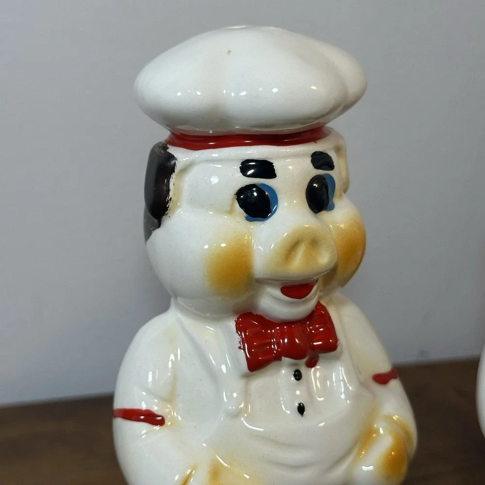 Porky Pig Chef Salt & Pepper Shakers 1950s American Bisque WB Pottery Vtg